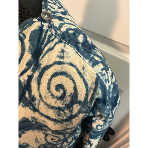 Madame Hall Blue White Batik Scroll Print Midi Dress Long Sleeve Pockets XL - Picture 5 of 10